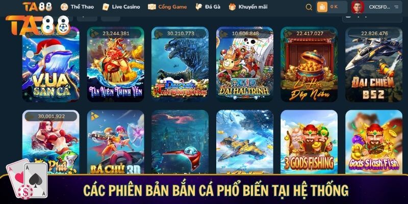 Bắn cá online TA88 - Săn boss lớn nhận thưởng khủng Các phiên bản bắn cá phổ biến tại hệ thống